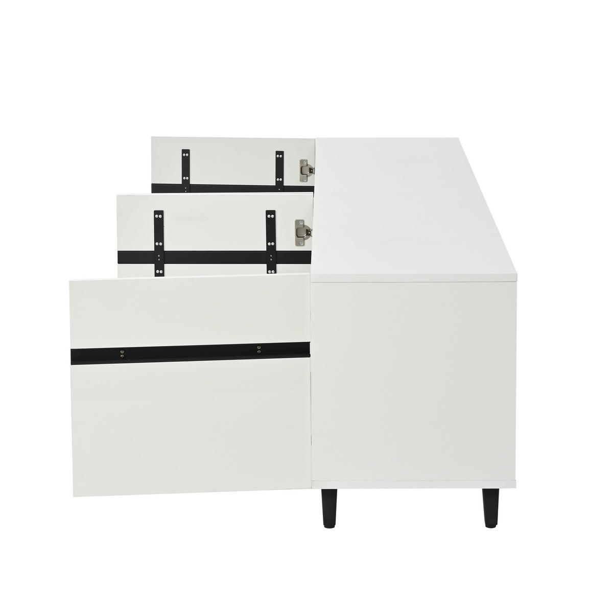 SIDEBOARD mit Glastüren, 2 Schubladen und offenen Fächern, vielseitiger Stauraum, Blau - Blau, Holzwerkstoff (150/80/40cm) - Redom