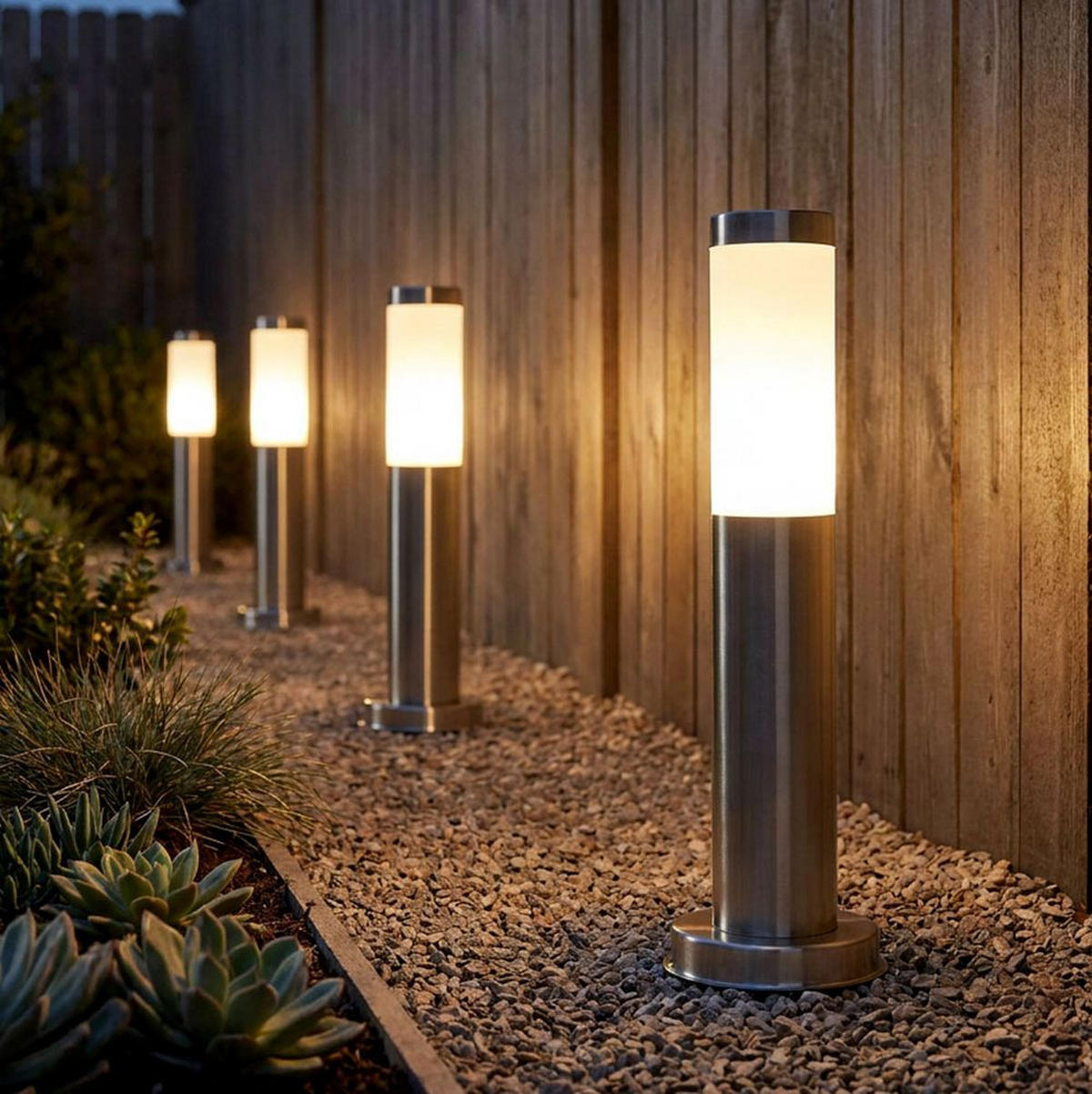 EDELSTAHL WEGELEUCHTE Silber 4er Set - Silberfarben, Kunststoff (7.8/7.8/45cm) - Globo Lighting