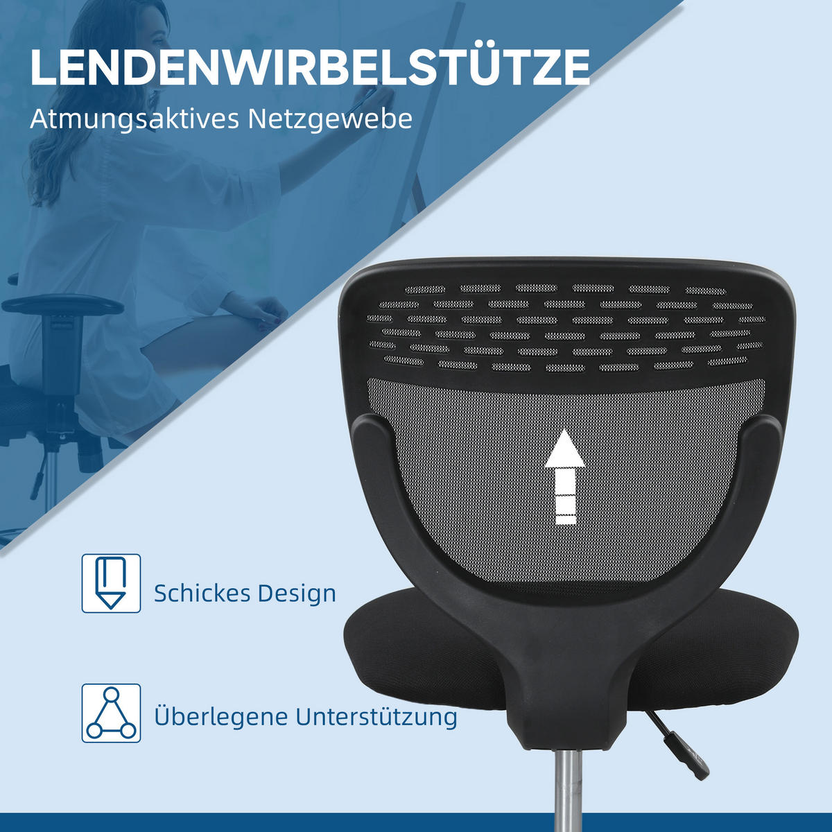 BÜROSTUHL Ergonomischer Schreibtischstuhl mit verstellbarer Fußring Schwarz - Schwarz, Kunststoff (59/126/59cm) - Vinsetto