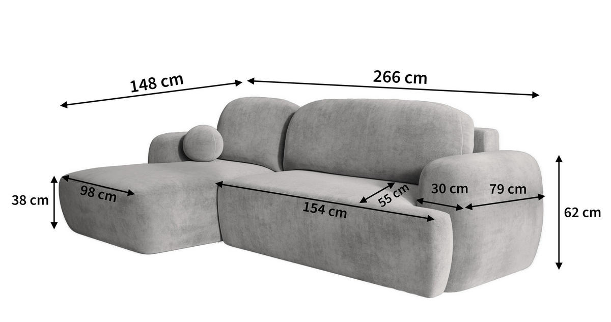 ECKSOFA MODENZA P R-S Grün Kordstoff mit Schlaffunktion - Grün, Holz (266/148cm) - MASSENO