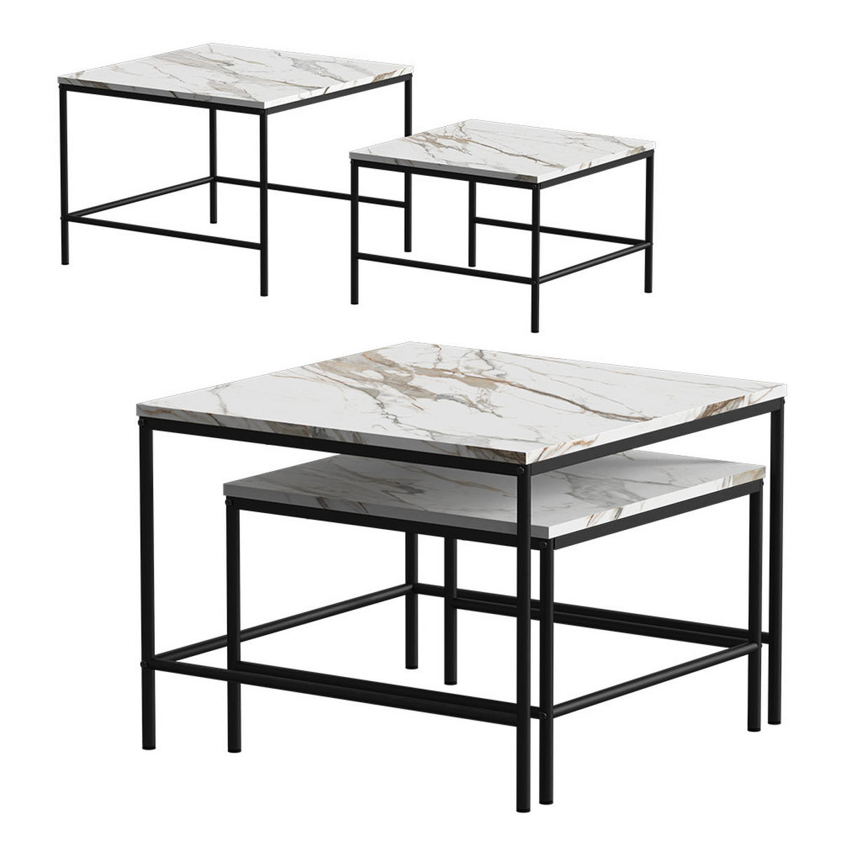 COUCHTISCH-SET Ramio Weiß/Schwarz 60 x 60 cm 2 Teile - Schwarz/Weiß, Holzwerkstoff (60/60/45cm) - Vicco