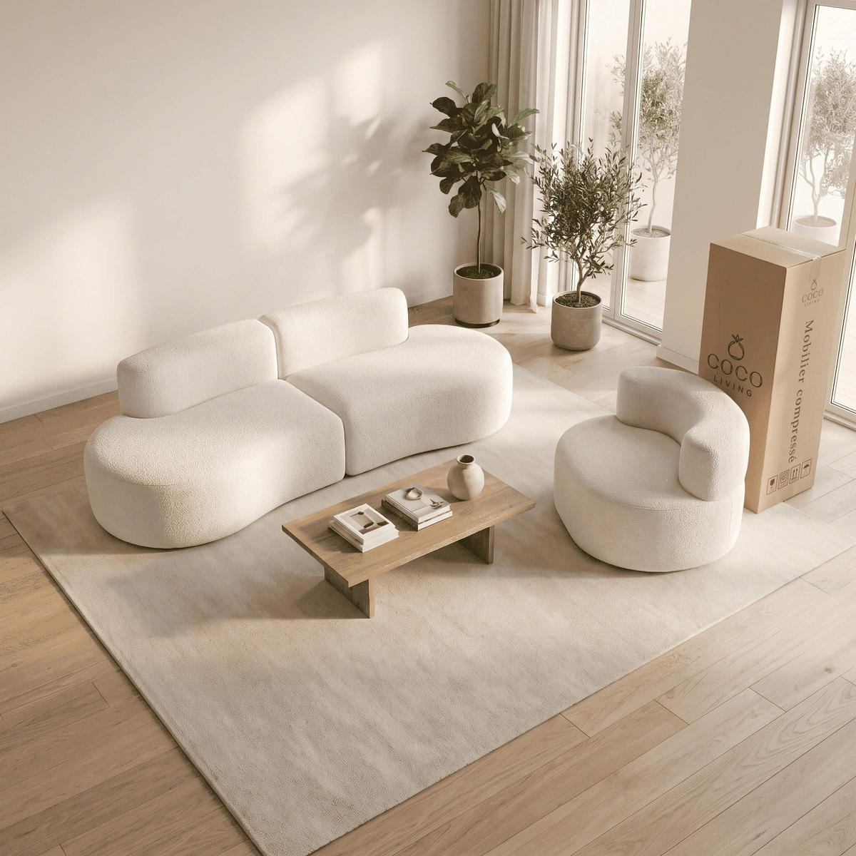 SITZGARNITUR Lounge Sofa und Sessel Weiß - Weiß, Textil (240/75/102cm) - COCO Living
