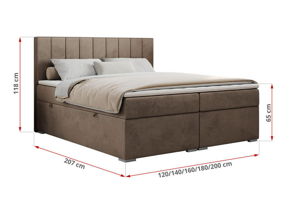 BOXBETT ALLY 200/200 Braun Velvet - H3 - Braun, Holz/Textil (200/200cm) - MKS