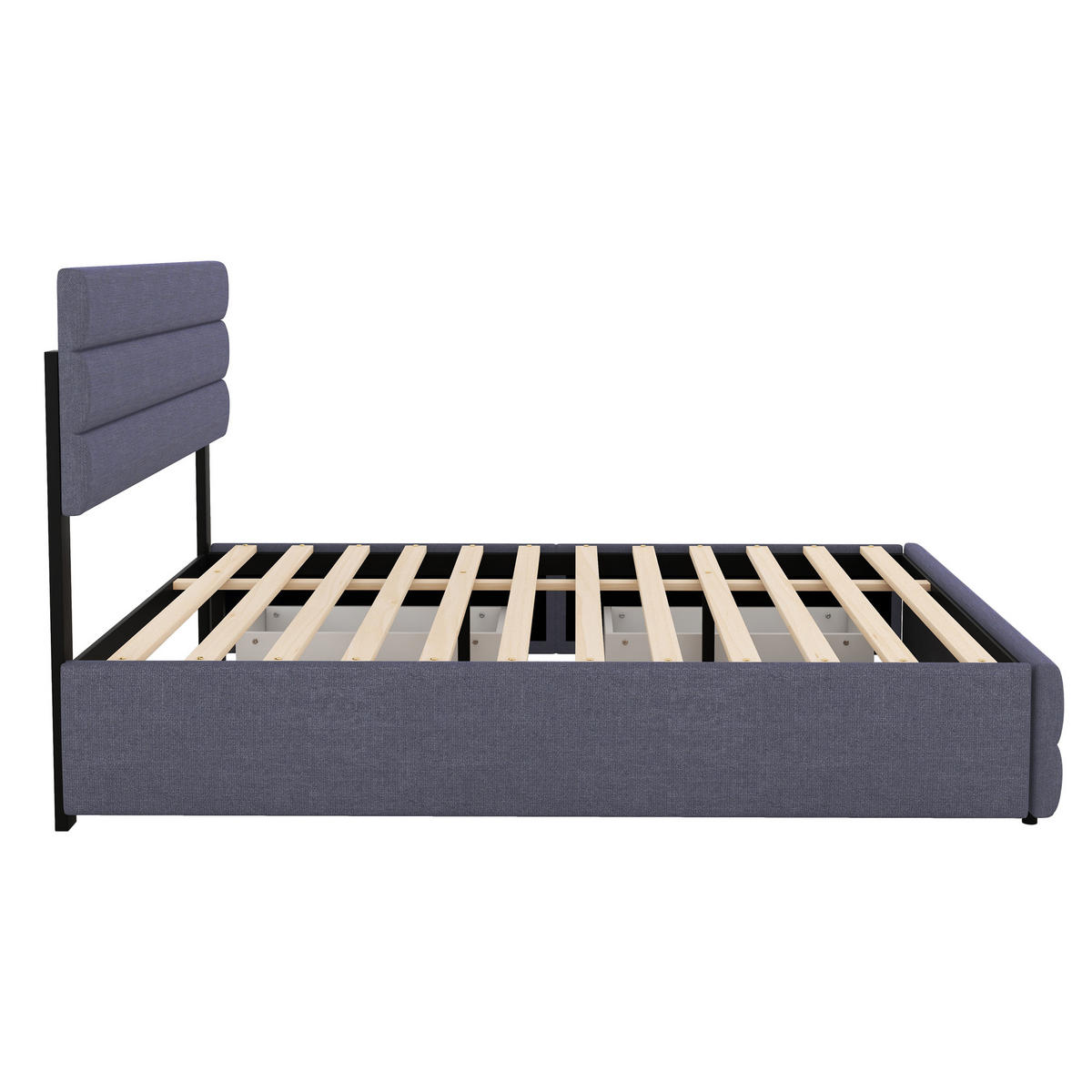 POLSTERBETT 140/200 cm grau mit Unterbett und zwei Schubladen - Grau, Textil (140/200cm) - OKWISH