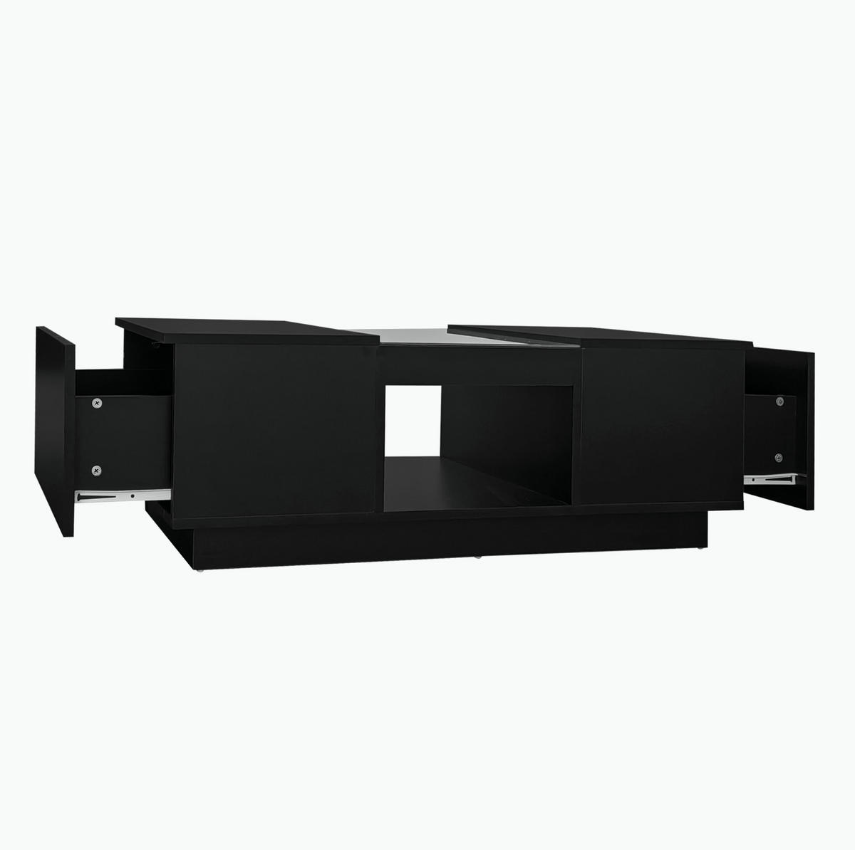 COUCHTISCH aus Spanplatte 100x50x35,5 cm Schwarz mit LED-Beleuchtung, App-Steuerung und 2 Schubladen - Schwarz, Holzwerkstoff (100/50/35.5cm) - Modfu