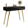 KONSOLE SIENNA GOLD mit Schubladen auf goldenen Beinen - Schwarz Hochglanz/Goldfarben, Holzwerkstoff (100/81/42cm)