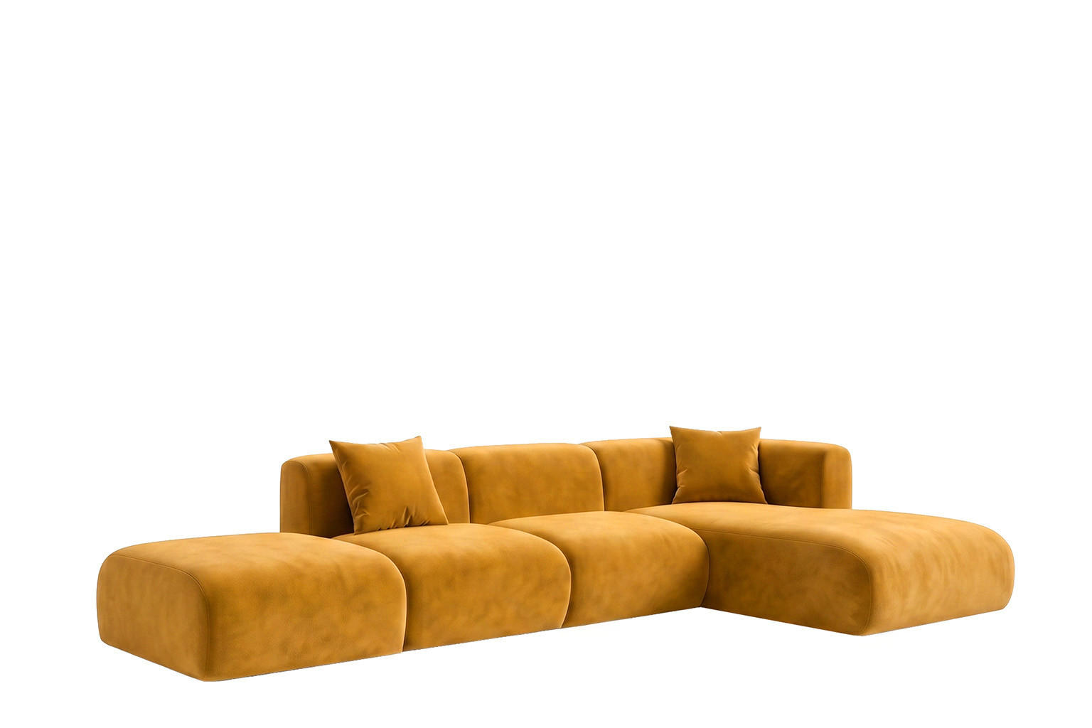 ECKSOFA L-Form Mit Hocker, Velvet-Stoff Bluvel, Golden, Rechts, GRETA - Goldfarben, Holz (386/179cm) - Kaiser Möbel