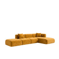 ECKSOFA L-Form Mit Hocker, Velvet-Stoff Bluvel, Golden, Rechts, GRETA - Goldfarben, Holz (386/179cm) - Kaiser Möbel