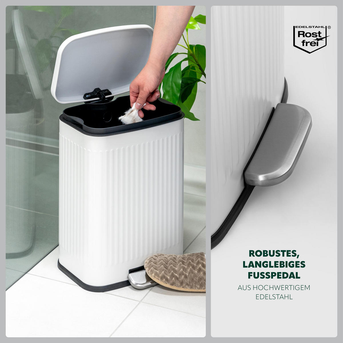 ABFALLEIMER 13 Liter, weiß - Weiß, Metall (28/38.5/25cm) - eluno