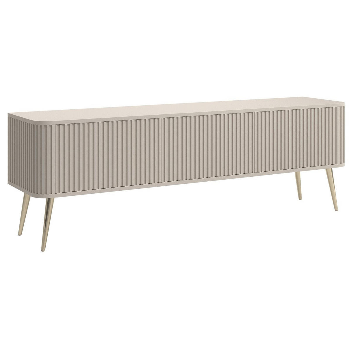 TV stolík Ovarlo sivobéžový s drážkovanými čelami 3-dverový 163/49/38 cm - zlatá/taupe, kov/kompozitné drevo (163.2/49.2/38cm) - Selsey
