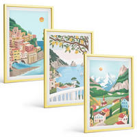 BILDER SET 3er Set - 40x60 cm Goldrahmen - Pastellfarbene Küstenansichten - Goldfarben, Kunststoff (40/60cm) - TULUP