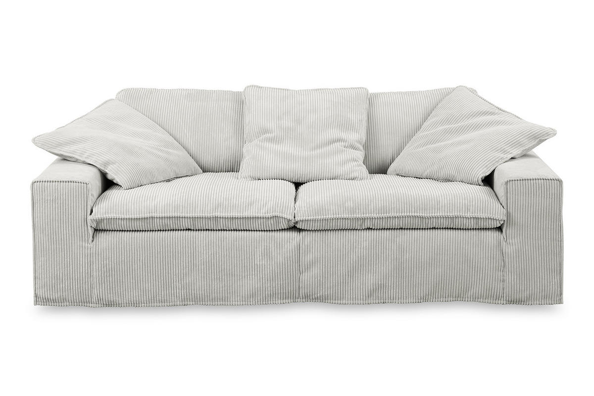 SOFA NETTA Hellgrau Cord - Hellgrau/Braun, Birkenholz/Textil (226/90/116cm) - KAWOLA