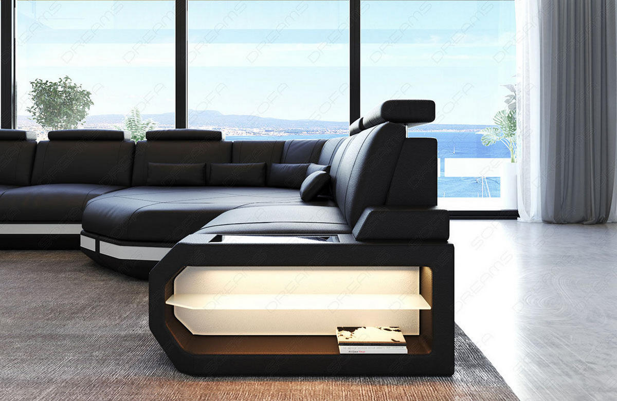 WOHNLANDSCHAFT Asti XXL - Schwarz/Weiß, Leder (435/93/280cm) - Sofa Dreams