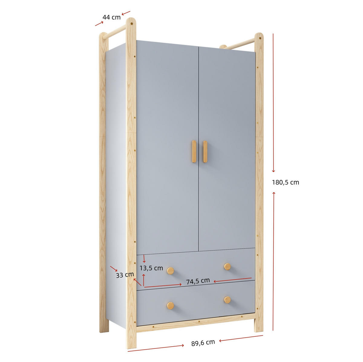 GARDEROBE 90/44/180,5 cm und 70/44/180,5 cm Blau/Natur aus Massivholz und Holzwerkstoff mit Schubladen 2er Set - Blau, Holzwerkstoff (44/180.5/160cm) - OKMYHOME