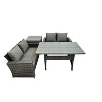 GARTENMÖBELSET mit 2-Sitzer Sofa,Esstisch,Hocker Polyrattan Dunkelgrau 4-Sitzer - Dunkelgrau/Grau, Glas/Kunststoff - Fimous