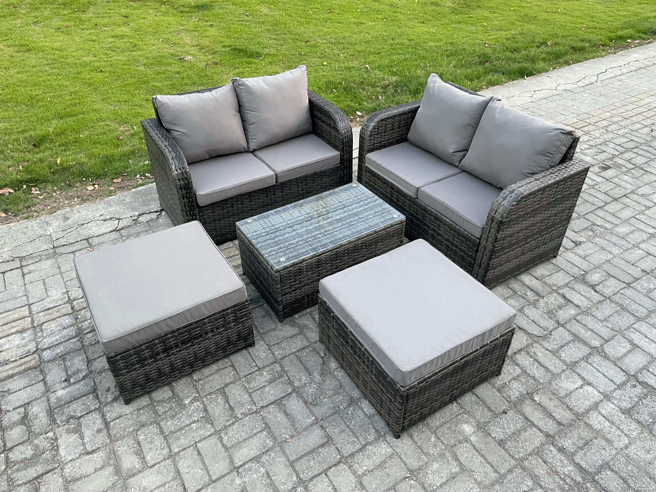 GARTENLOUNGE-SET Polyrattan Dunkelgrau 6-Sitzer - Dunkelgrau, Metall - Fimous