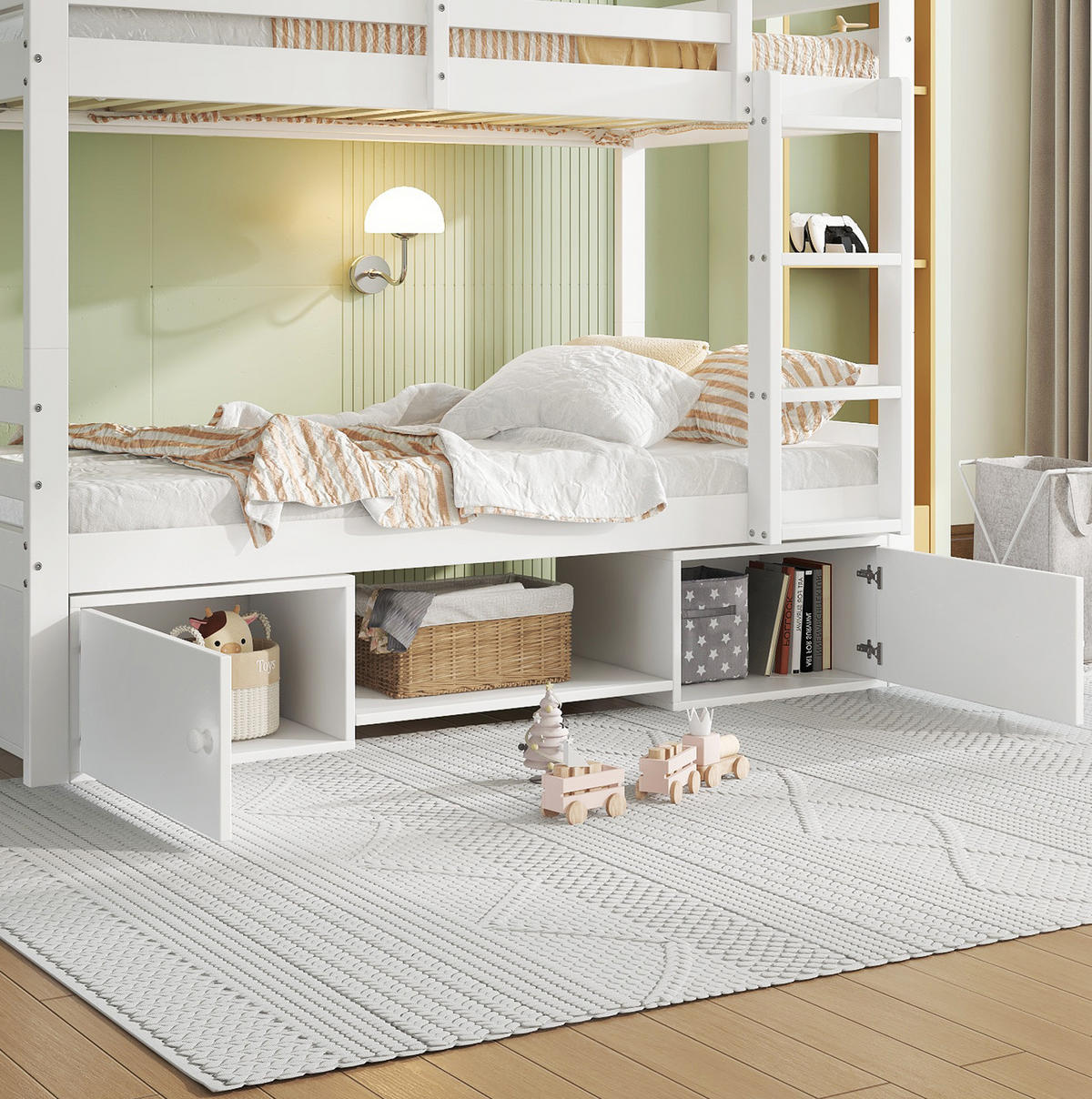 ETAGENBETT 90/200 cm in Weiß mit Stauraum und teilbarer Konstruktion - Weiß, Holzwerkstoff (90/200cm) - Flora Grace