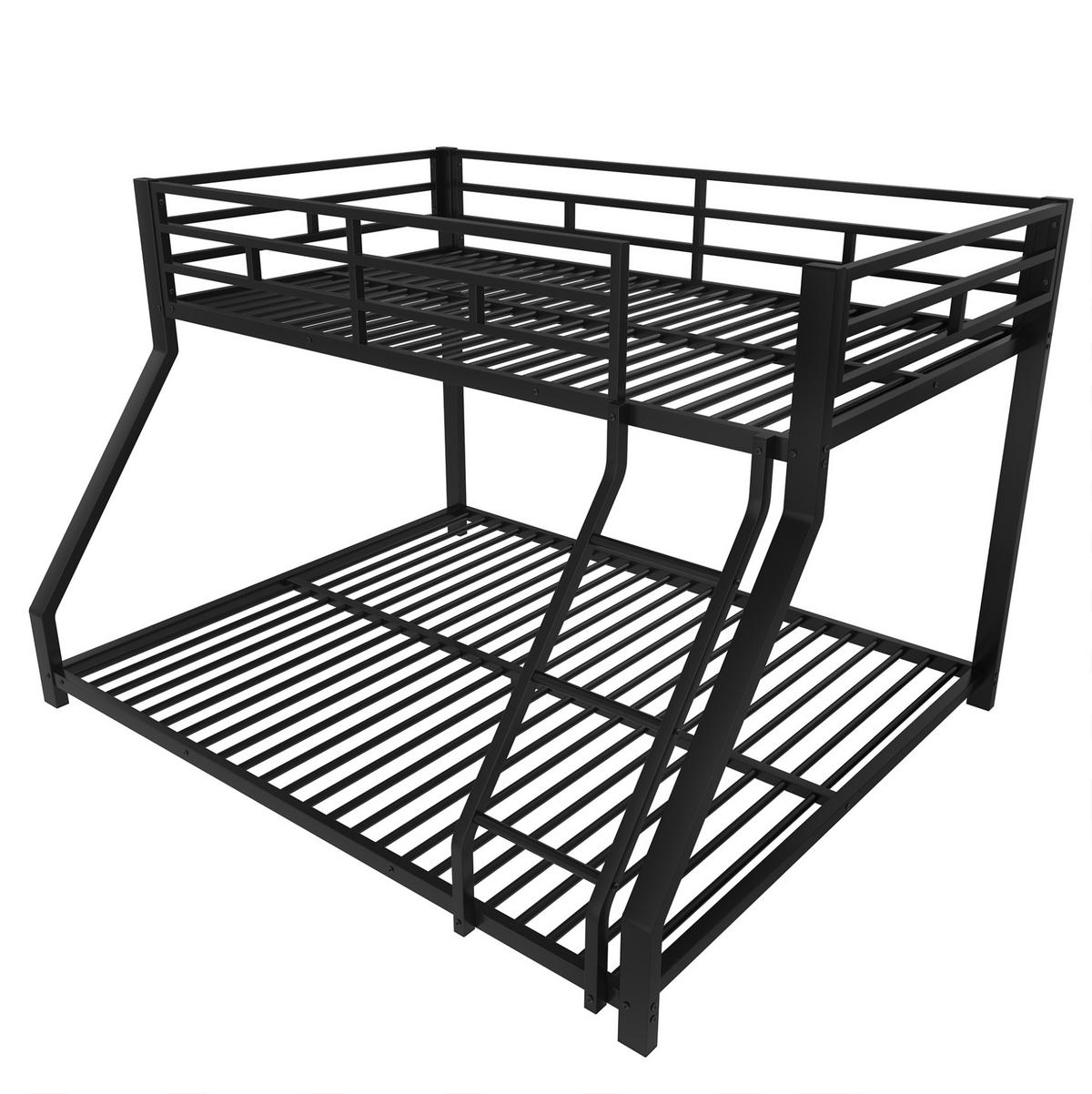 ETAGENBETT 90/200 cm und 140/200 cm mit Treppe, Geländer, Metall, Schwarz ohne Matratze - Schwarz, Metall (140/200cm) - MIVRAY
