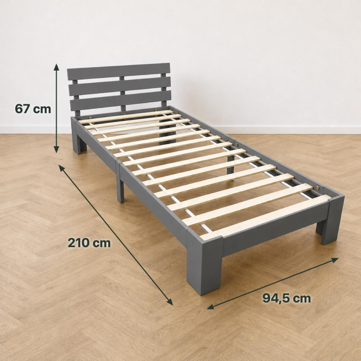 BETT Grau Massivholz Kiefer mit Lattenrost 90x200 cm - Anthrazit, Holz - Relaxdays