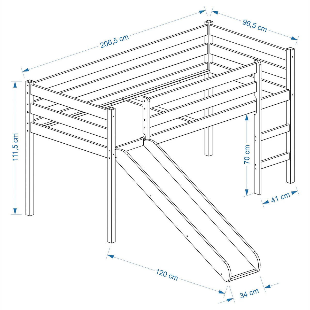 HOCHBETT MIT RUTSCHE BENNY 90X200 CM - Weiß, Holz (97/113/207cm) - IDIMEX