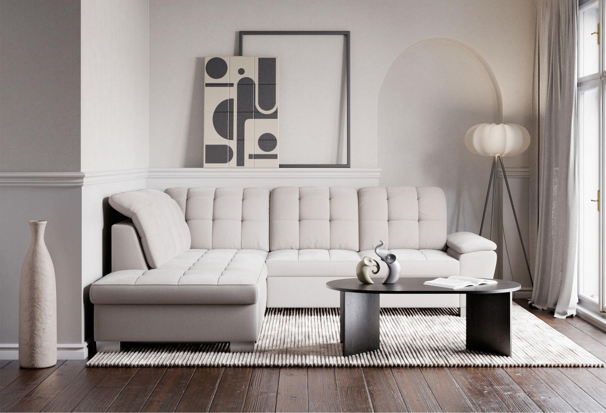 ECKSOFA Jamaal Creme linksseitig - Creme/Schwarz, Textil (258/212cm) - Selsey