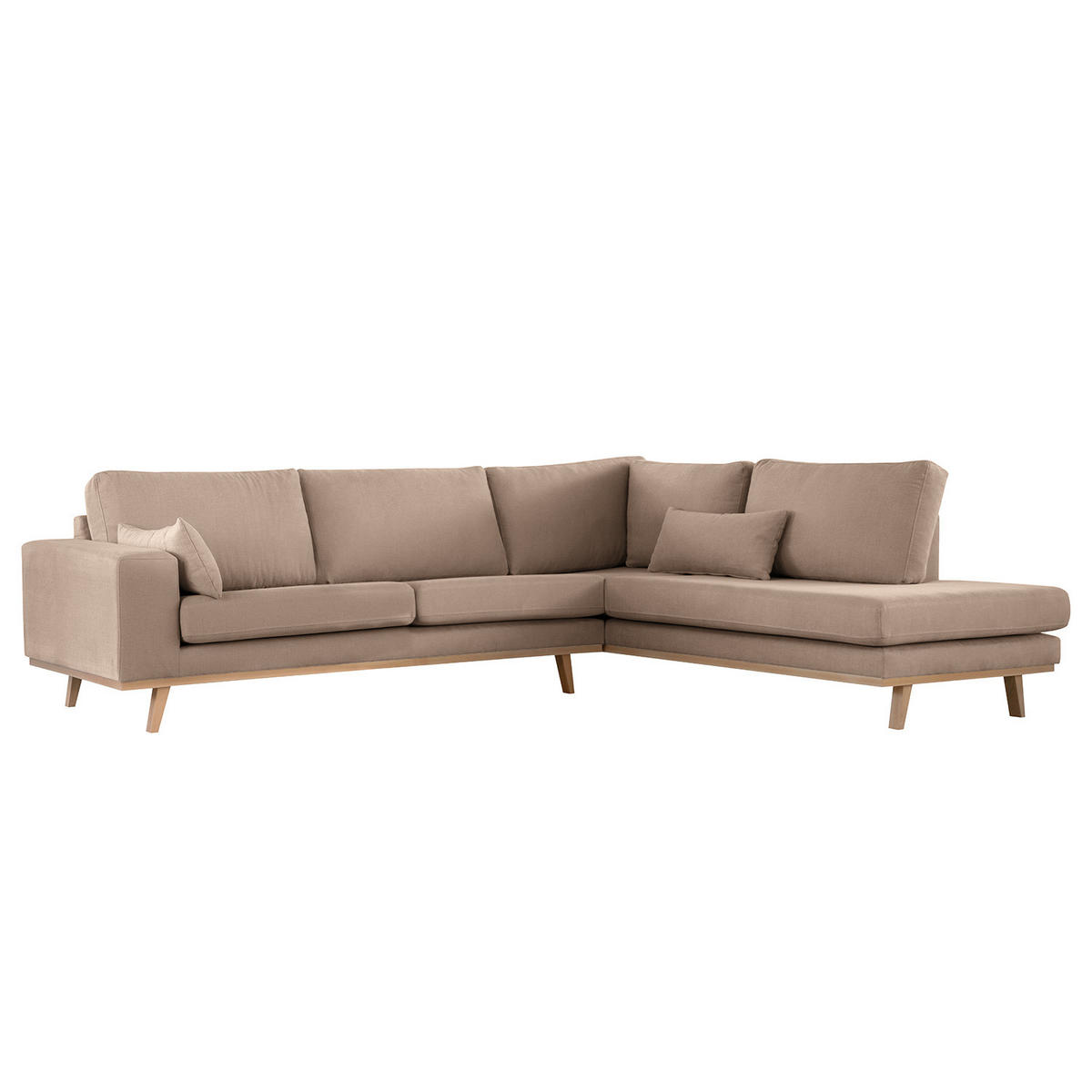 ECKSOFA mit Ottomane - Taupe/Buchefarben, Buchenholz/Textil (287/219cm) - home24