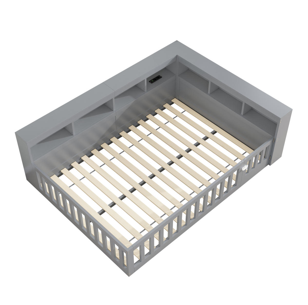 KINDERBETT aus Spanplatte 140x190 cm in Grau mit USB & Steckdose - Grau, Holzwerkstoff (140/190cm) - Modfu