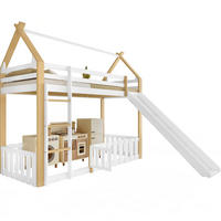 VÝŠKOVÁ posteľ 90/200 cm biela/prírodná so šmykľavkou a strešnou konštrukciou z masívneho dreva a MDF - biela, kompozitné drevo (90/200cm) - OKWISH