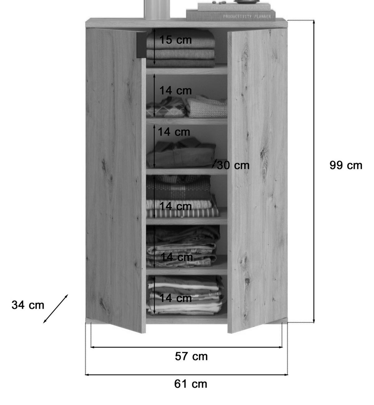 SCHUHSCHRANK Artisan Eiche 61 cm, Flurschrank mit flexibler Inneneinteilung - Schwarz/Eiche Artisan, Holzwerkstoff/Metall (61/99/34cm) - Inn.Furn