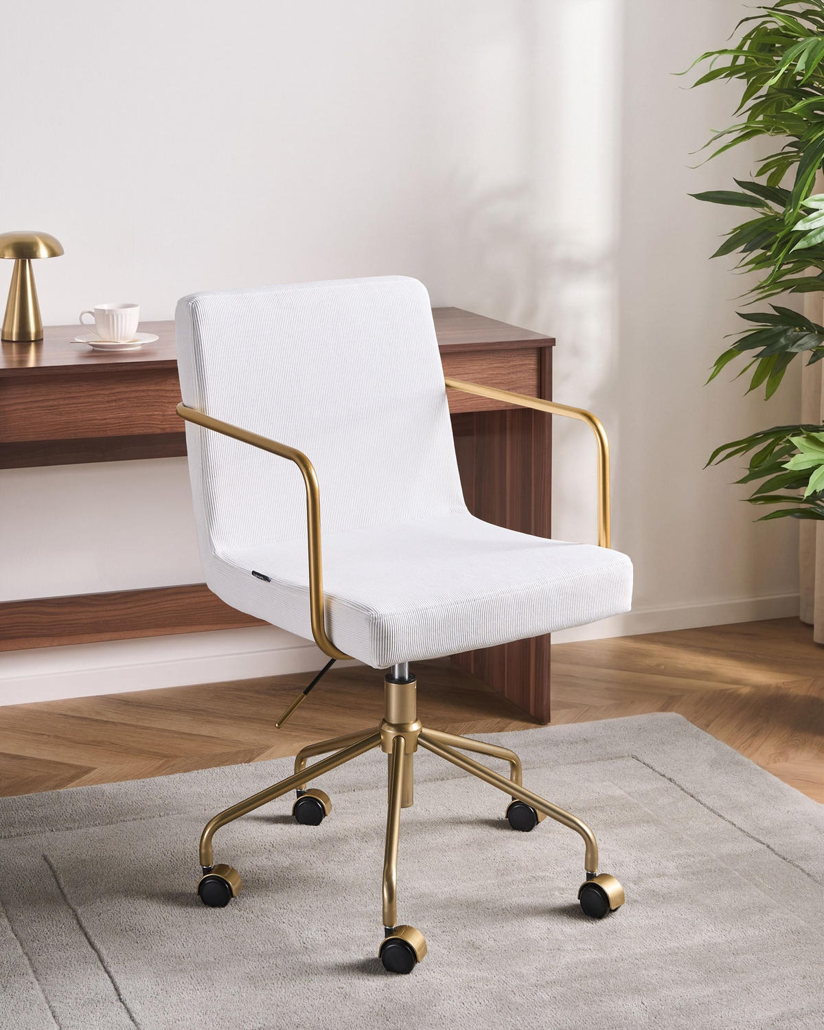 BÜROSTUHL Cord Cremeweiß Trinity - Weiß, Textil (60/87/60cm) - Beliani