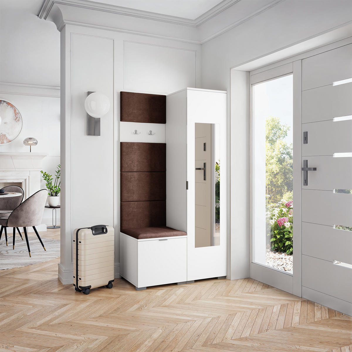 GARDEROBENSCHRANK VIRA 95/181/51 cm Modern Garderobe-Set Weiß - Weiß/Braun, Holzwerkstoff (95/181/51cm) - MASSENO