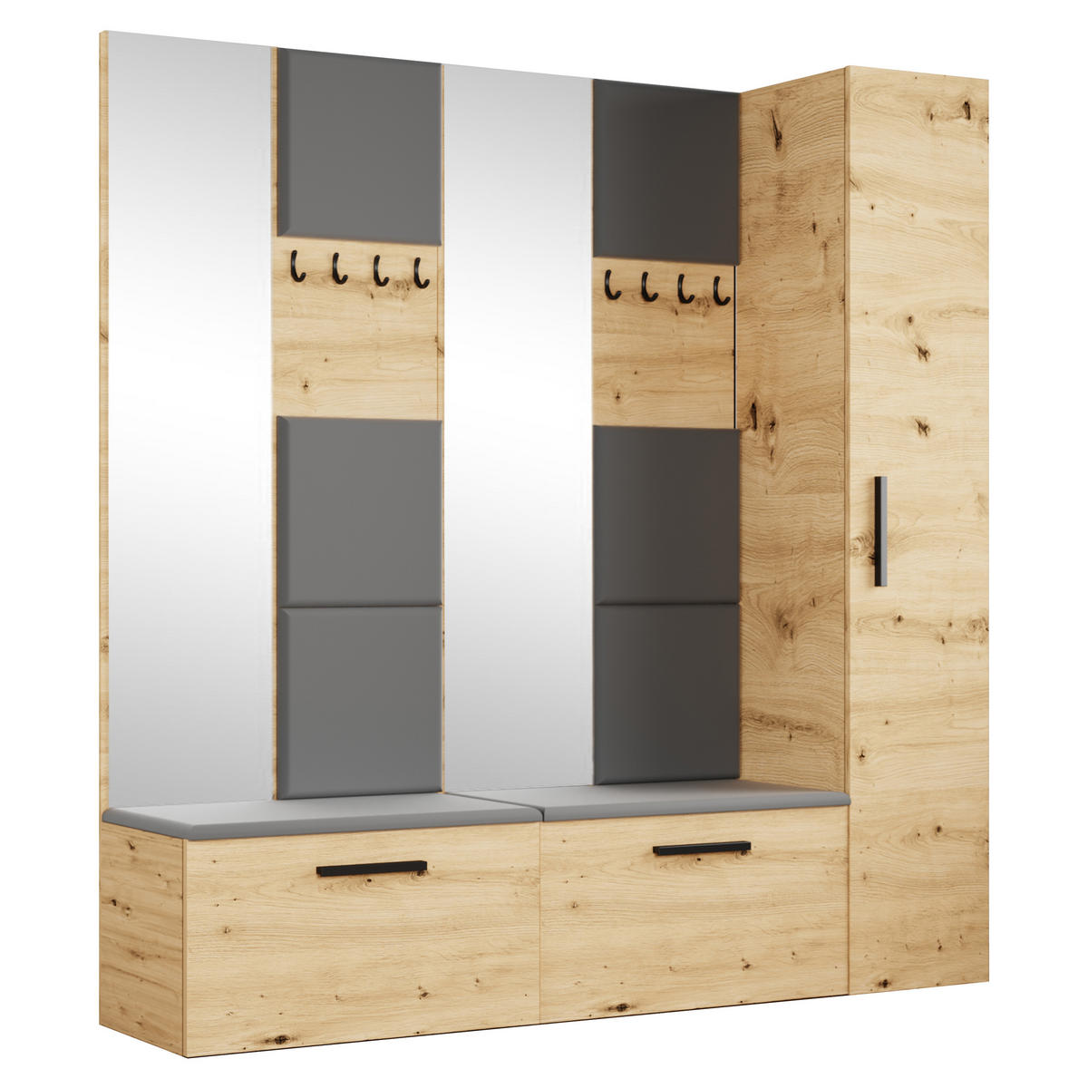 GARDEROBENSCHRANK MODULO 201,2/204/40 cm Modern Garderobe-Set Eiche Artisan - Eiche Artisan/Grau, Holzwerkstoff (201.2/204/40cm) - MASSENO