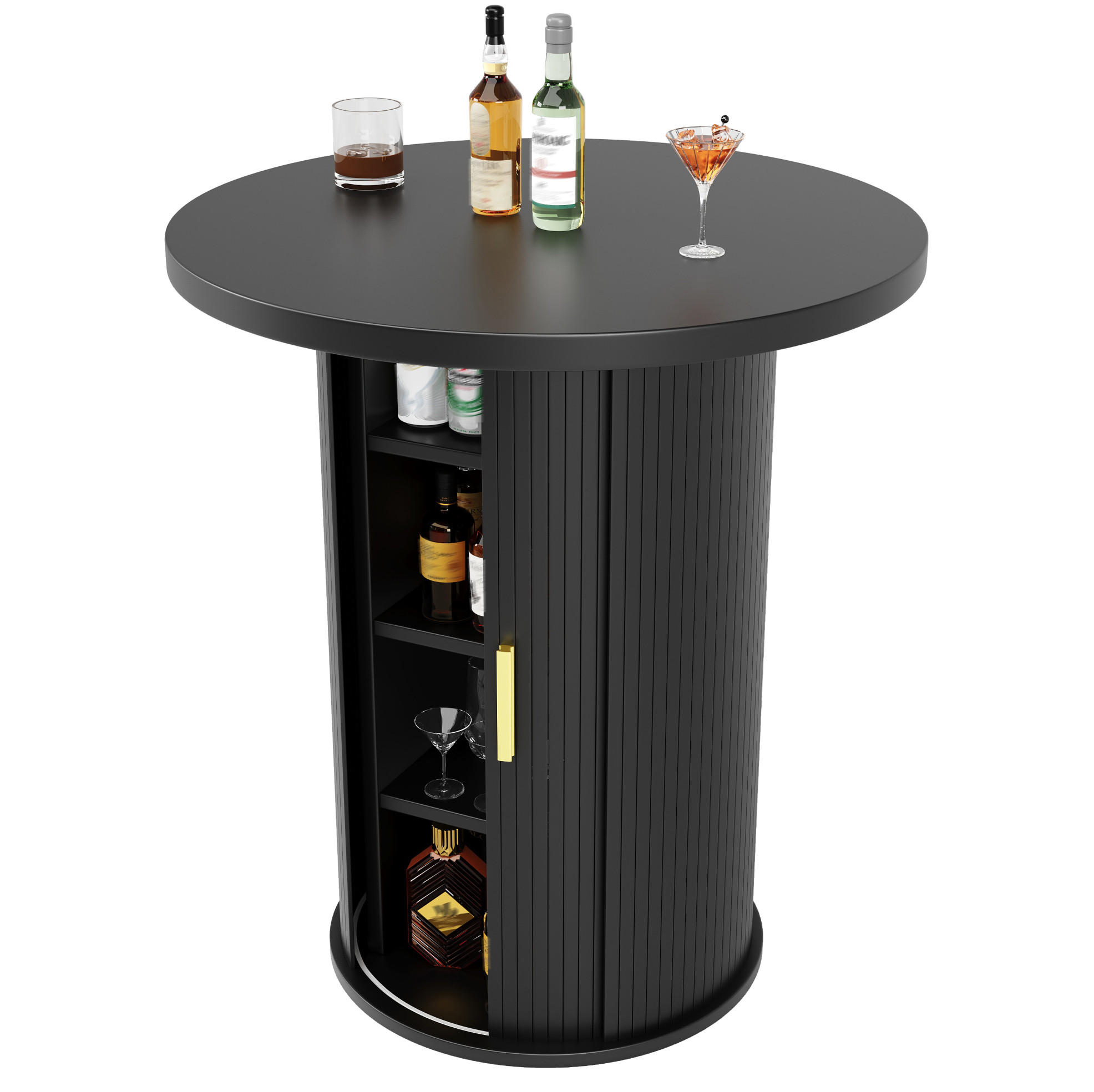 BARTISCH 60/60/91,6 cm in Schwarz mit Stauraum und Schiebetür - Schwarz, Metall (60/60/91.6cm) - BEAOK