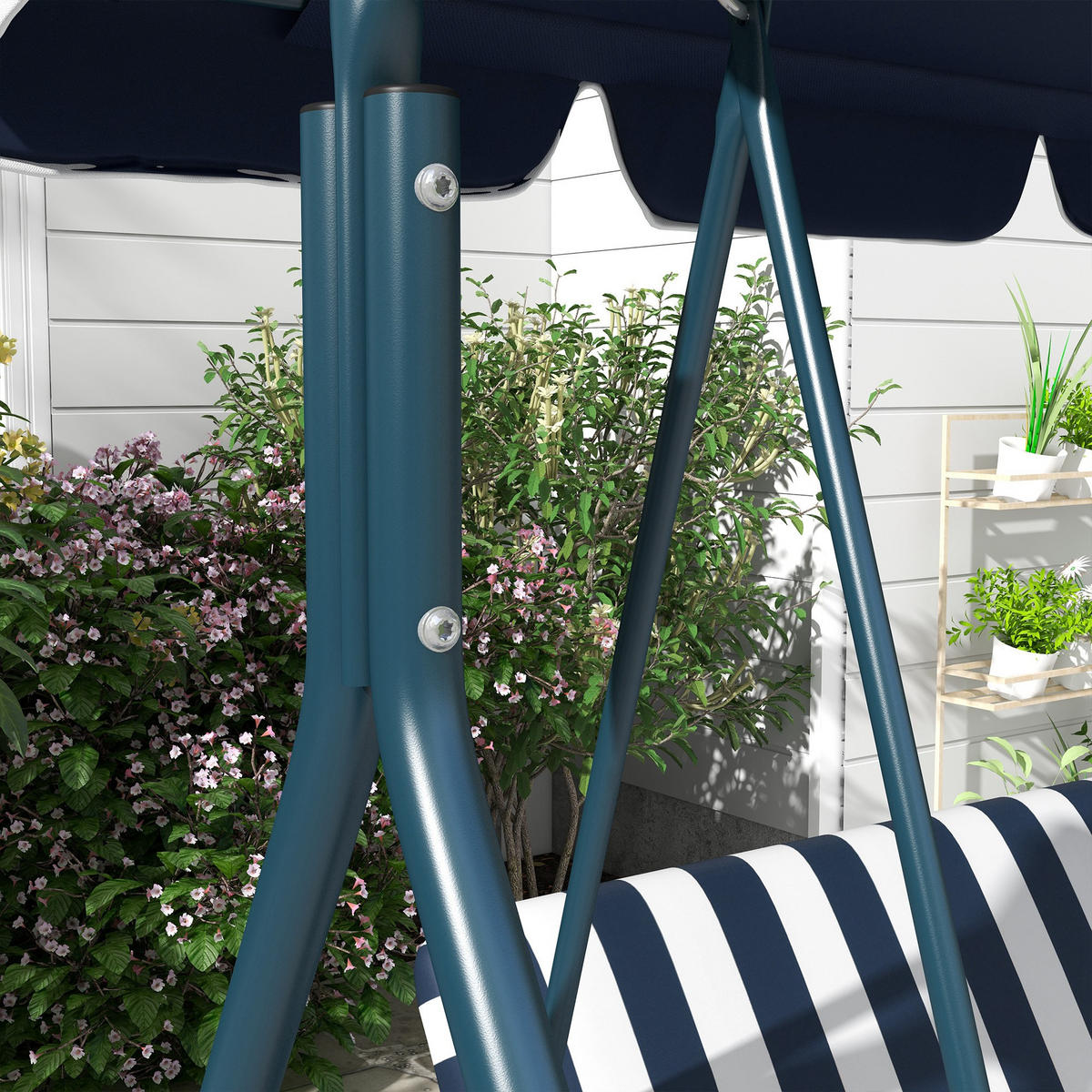 HOLLYWOODSCHAUKEL, Stahl, Polyester, Blau - Blau/Weiß, Metall (110/153/172cm) - Outsunny