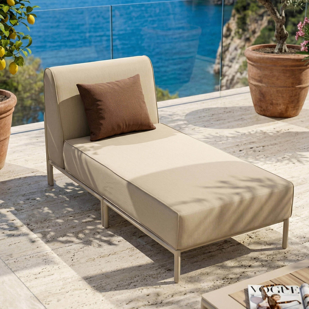 CHAISELONGUE, Beige - Beige, Textil (72/78/153cm) - Oviala
