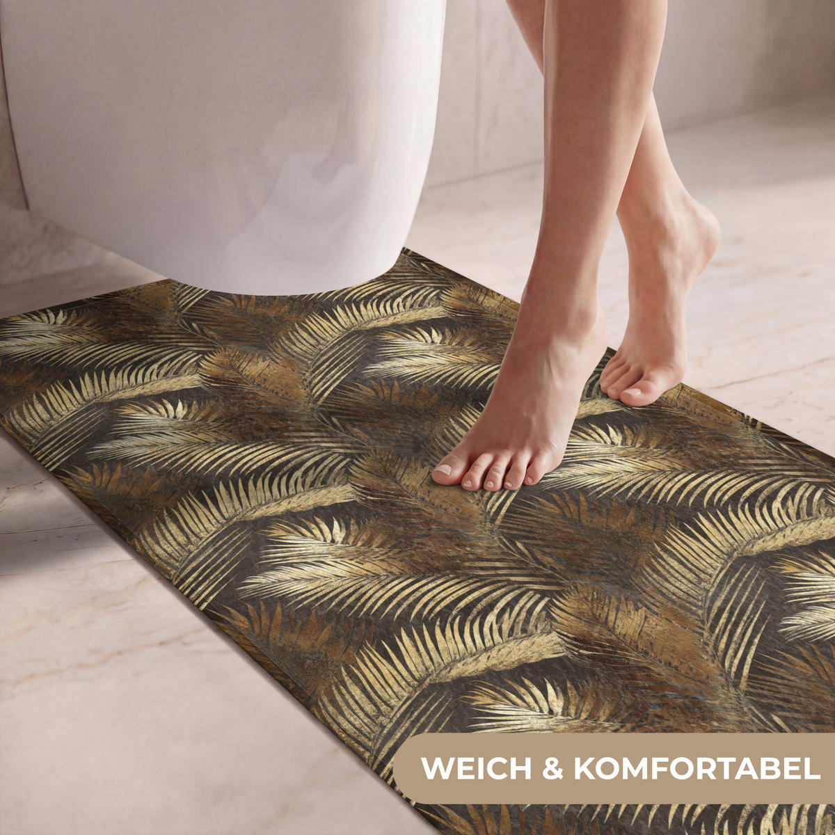 WC PŘEDLOŽKA Tropical - Listy - zlaté 60x120 cm - zlatá, textil/plast (60/1cm) - OnlyWow