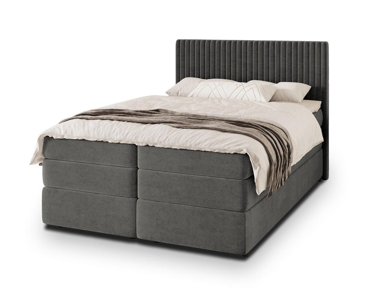 POSTEL BOXSPRING FELBIO 140x200 cm, s matrací a úložným prostorem, šedá - šedá, kompozitní dřevo/textil (140/200cm) - MASSENO