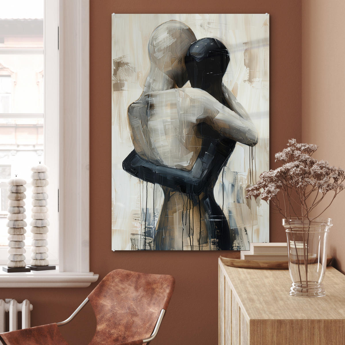 ACRYLGLASBILD Abstrakt - Liebe - Schwarz und weiß - Modern 60x90 cm - Schwarz, Glas (60/90cm) - MuchoWow