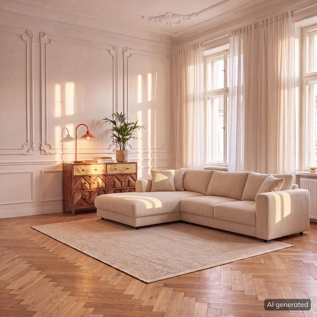 ECKSOFA mit Longchair - Beige/Schwarz, Holz/Kunststoff (286/183cm) - home24
