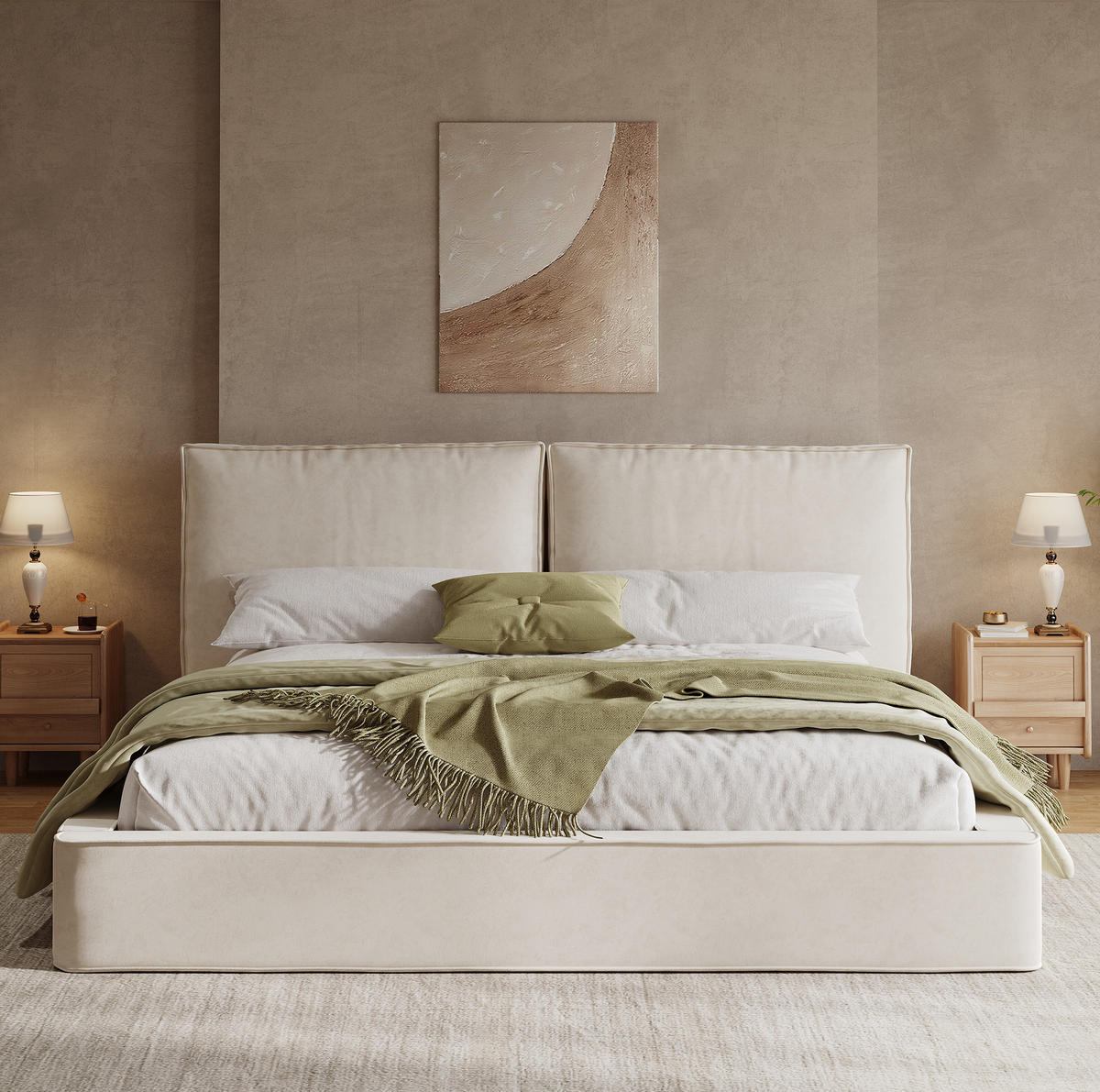 POLSTERBETT 180x200 cm in Beige mit Chenille-Bezug, gepolstertem Kopfteil und Lattenrost - Beige, Textil (180/200cm) - IVMEU