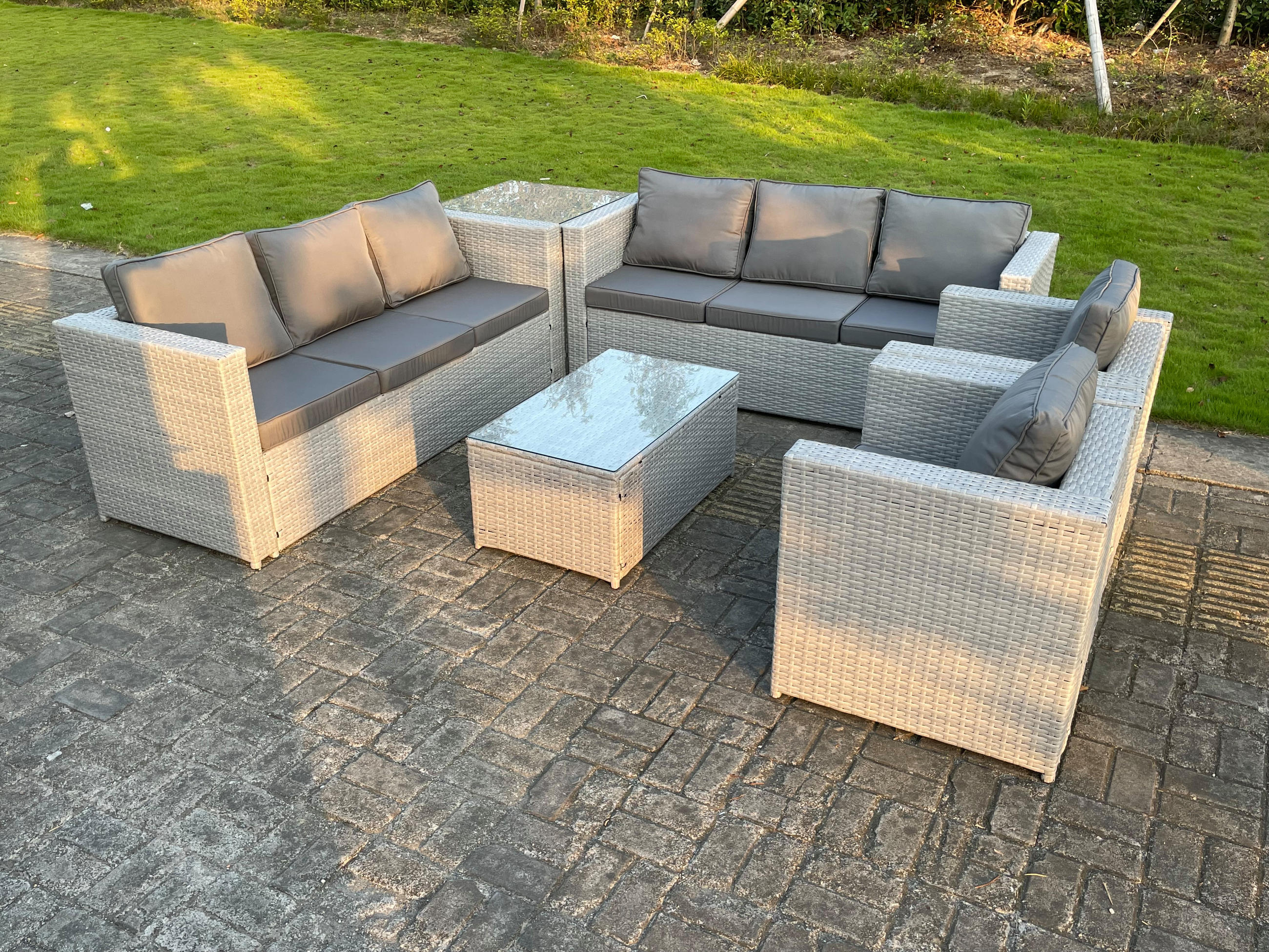Thumbnail - Fimous Gartensofa, Hellgrau, Metall, 8-Sitzer, rechteckig, Gartenmöbel, Gartenmöbel-Sets