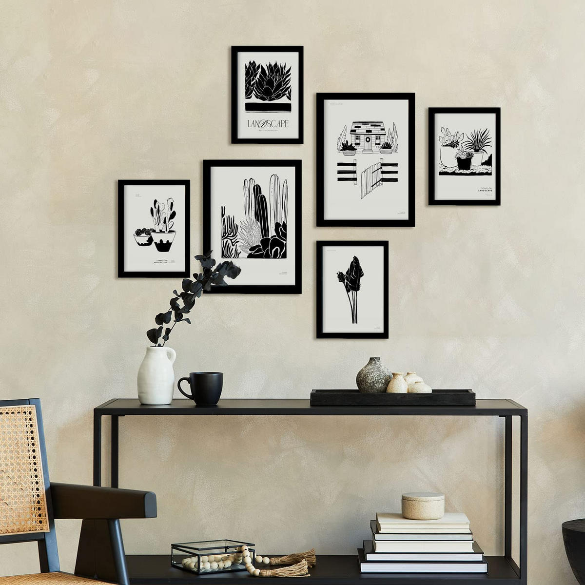 POSTER Set Mit 6 In Schwarzer Tinte Hinterhof A3 & A4 Rahmenlos - Klar, Papier (29/3cm) - Nacnic