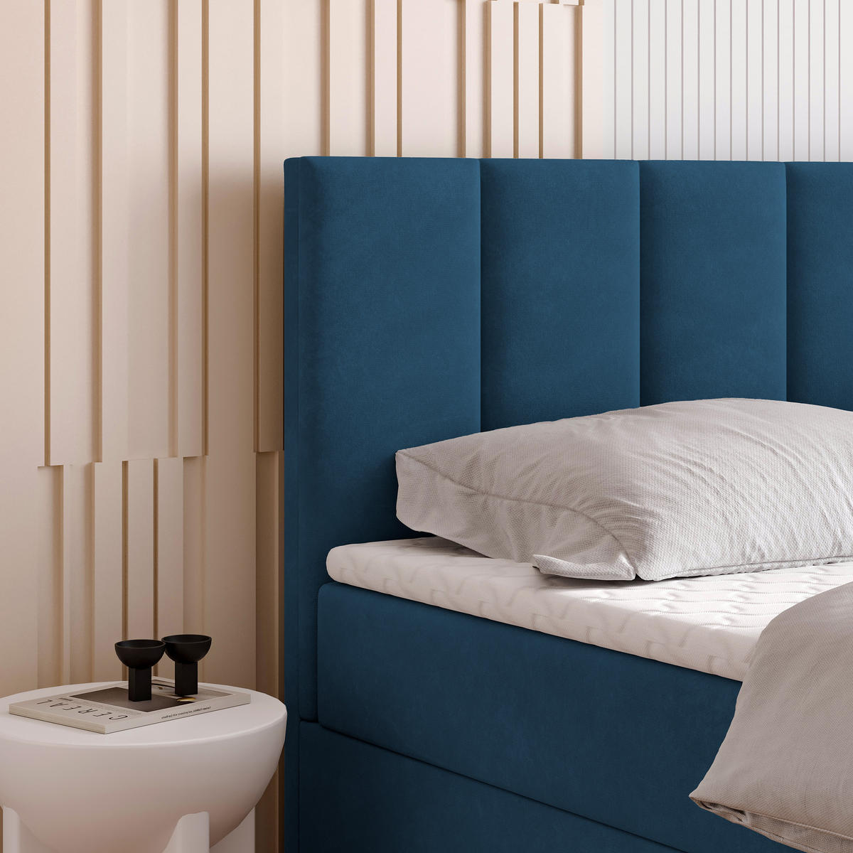 BOXBETT MERIL 140x200 cm mit Matratze und Topper - Blau - Blau, Holz (140/200cm) - MASSENO