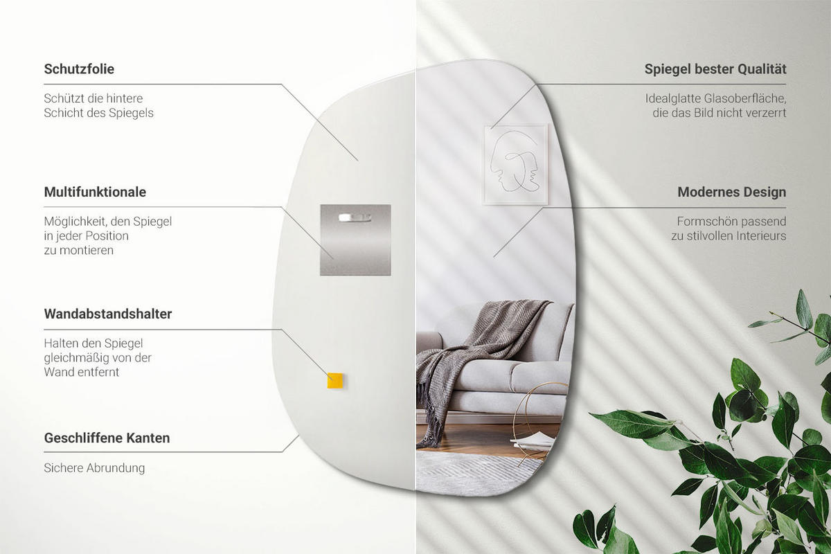 SPIEGEL 78,5x57 cm Asymmetrisch - Transparent, Glas (78.5/57/0.4cm) - Wallfluent