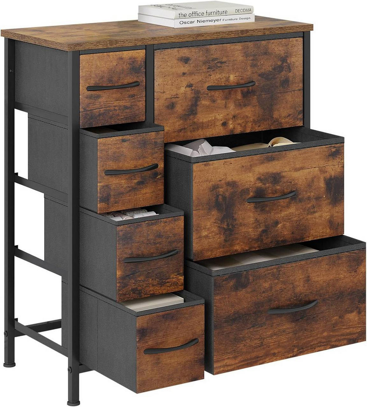 KOMMODE mit 7 Schubladen aus Stoff, Vintagebraun - Schwarz/Braun, Holzwerkstoff/Textil (63.5/73/30cm) - Woltu