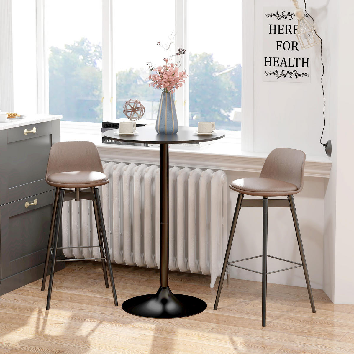 BARTISCH MDF Stahl Schwarz - Schwarz, Holzwerkstoff (70/70/102cm) - HOMCOM