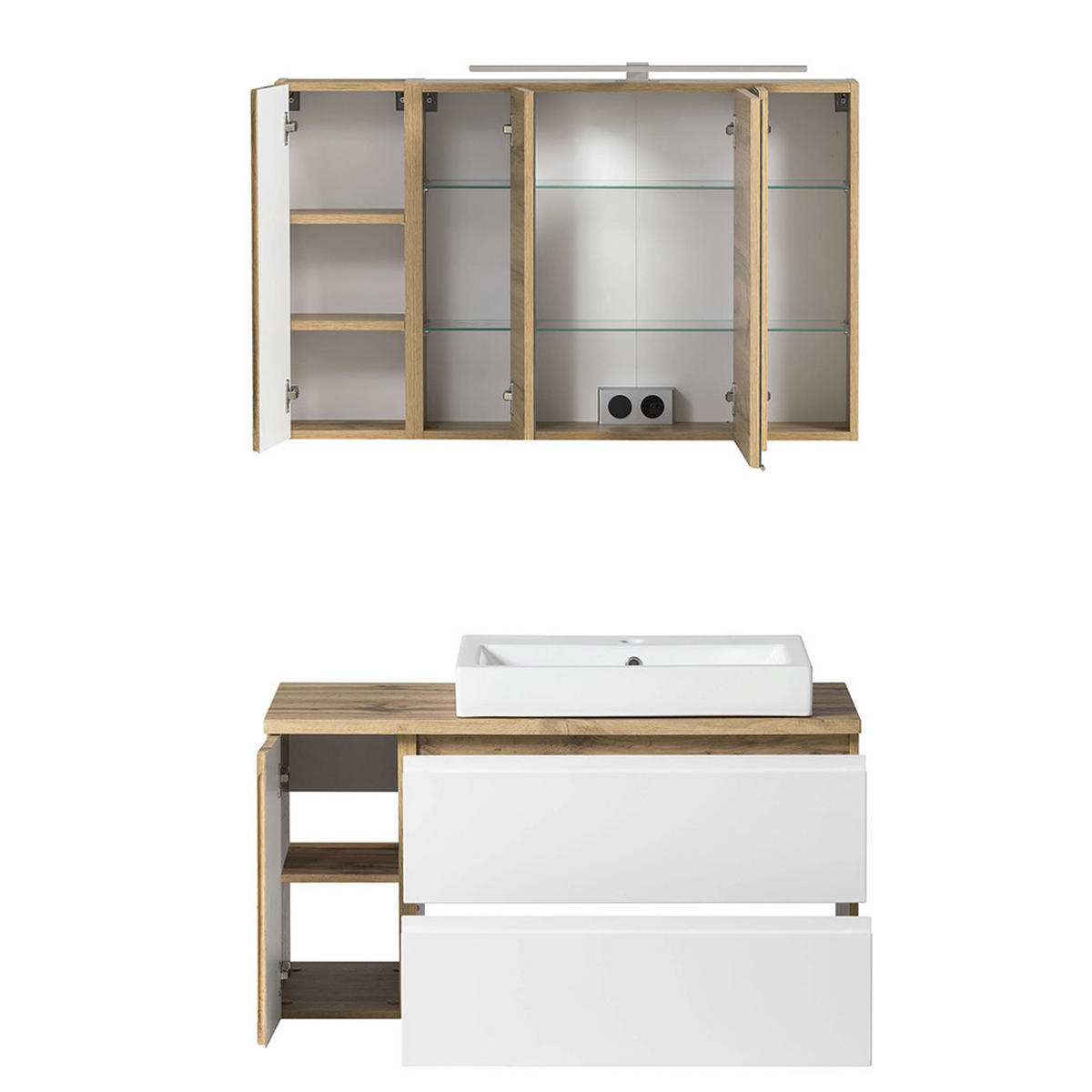 BADMÖBEL-SET 5-TLG. Vasto-03 - Weiß, Holzwerkstoff (265/200/47cm) - Lomado