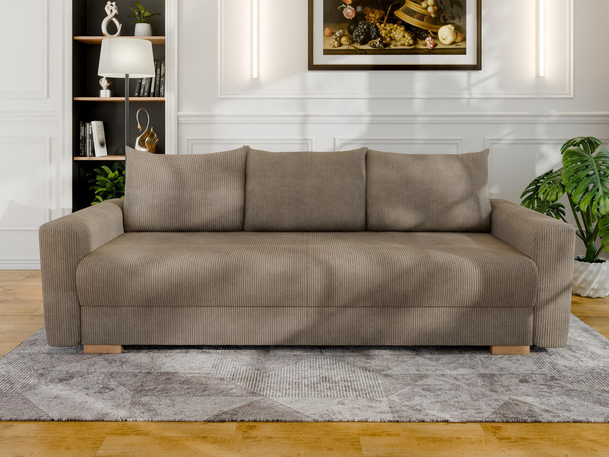 3-SITZER-SCHLAFSOFA ELMA mit Bettfunktion, hellbraun - Hellbraun, Holz (92.5/79/230cm) - Panda Möbel