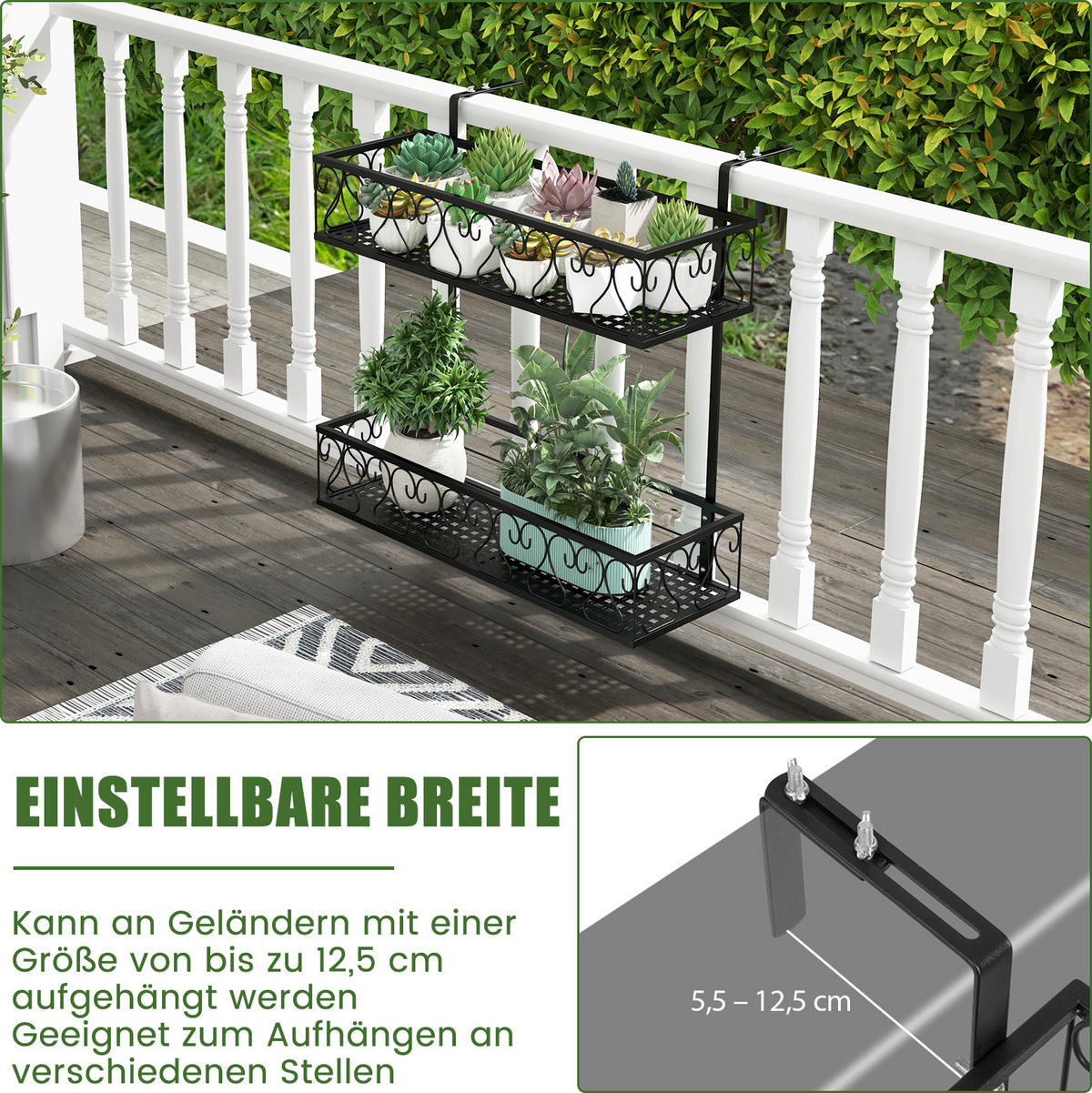 BLUMENREGAL Schwarz - Schwarz, Metall (33/59/60cm) - COSTWAY
