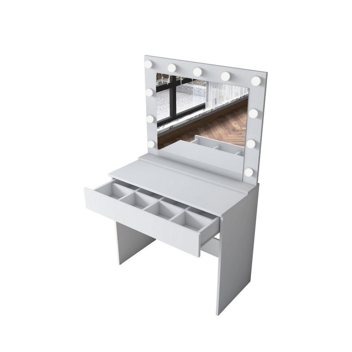 FRISIERTISCH mit 1 Schublade und LED-Spiegel, L90 cm - Soya - Weiss - Weiß, Holz (90/77/45cm) - Drawer